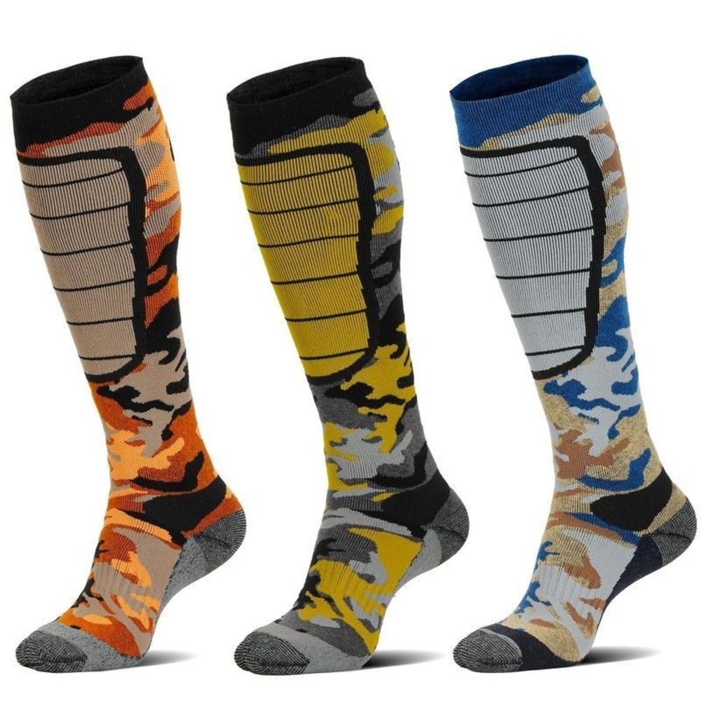 3 Pairs Hylaea Merino Wool Knee High Snowboarding Ski Socks - Camo - XL